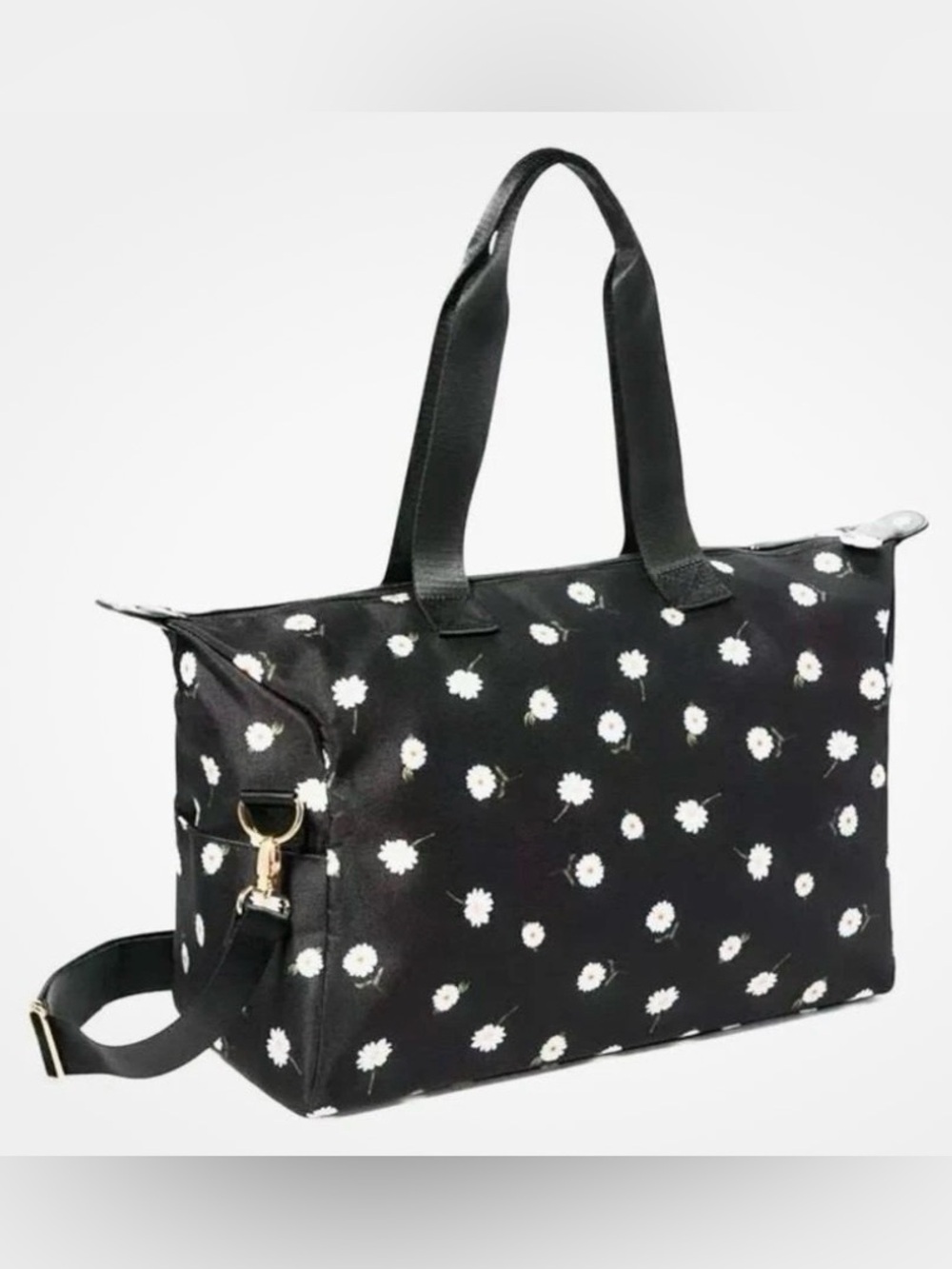 Alice + Olivia Daisy Black Floral Print Weekender Duffel Bag Overnight